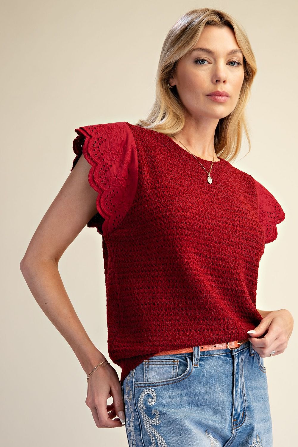 Wine Wing Sleeve Sweater