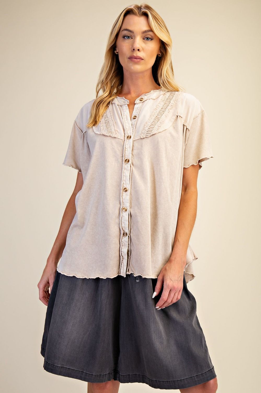 Mushroom Button Down Cotton Top