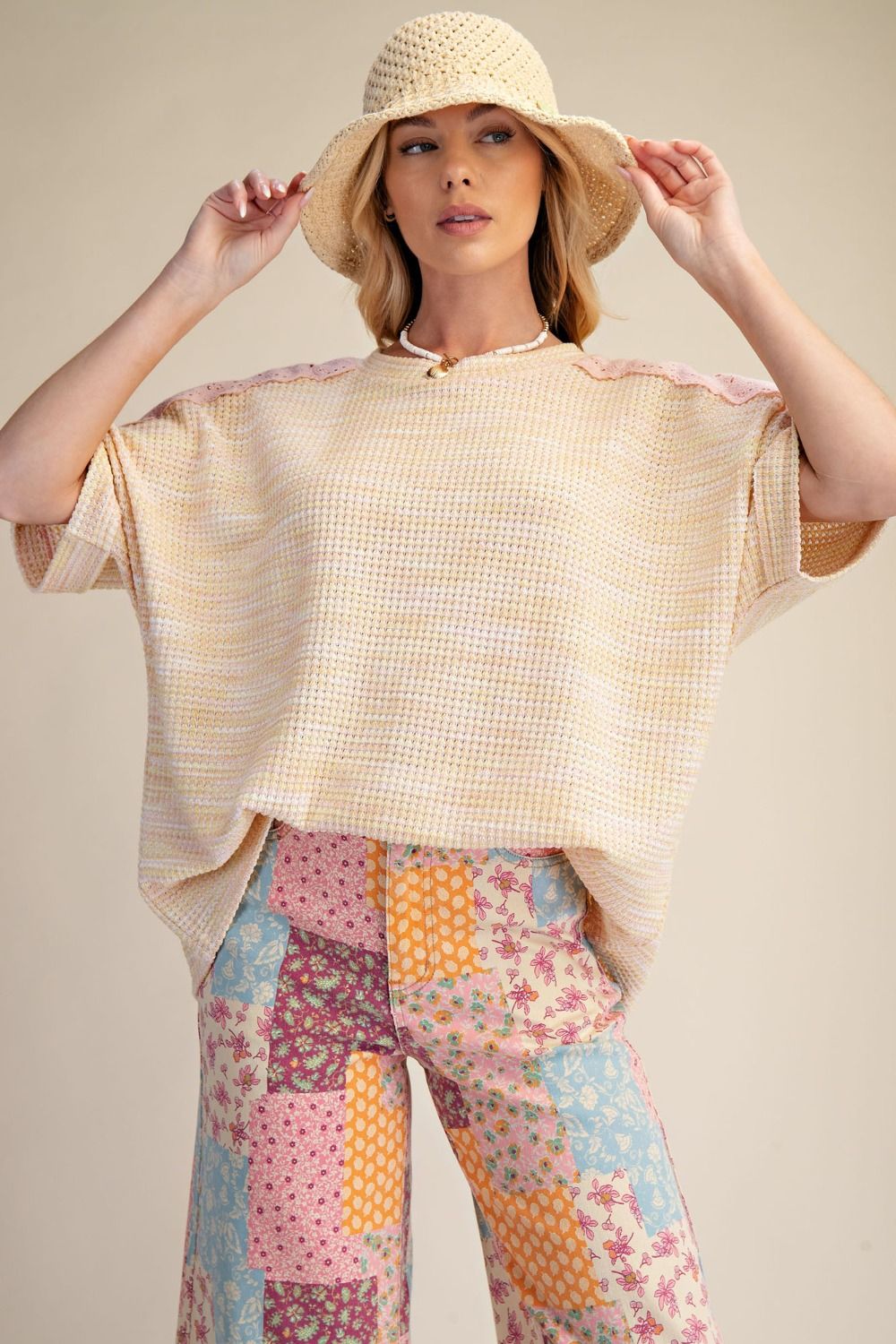 Plus Peach Lemon Eyelet Lace Top
