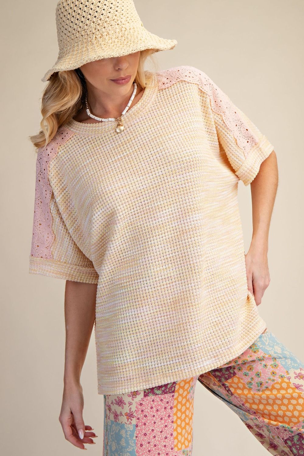 Plus Peach Lemon Eyelet Lace Top