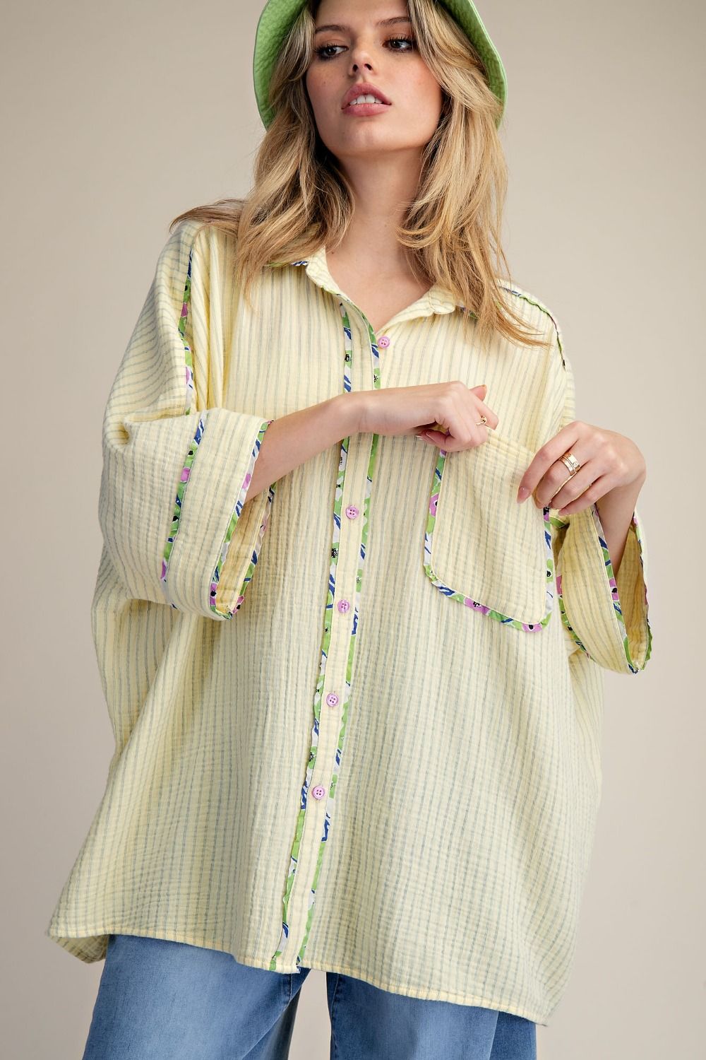 Plus Striped Cotton Gauze Oversized Shirt