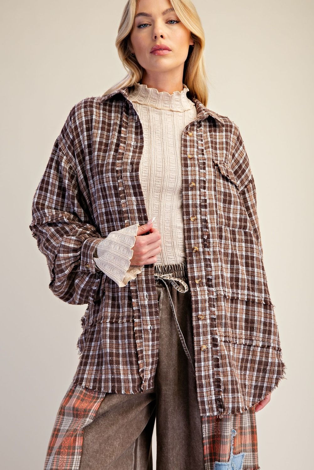 Plus Brown Plaid Flannel Shirt