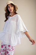 Plus White Eyelet Lace Slub Top