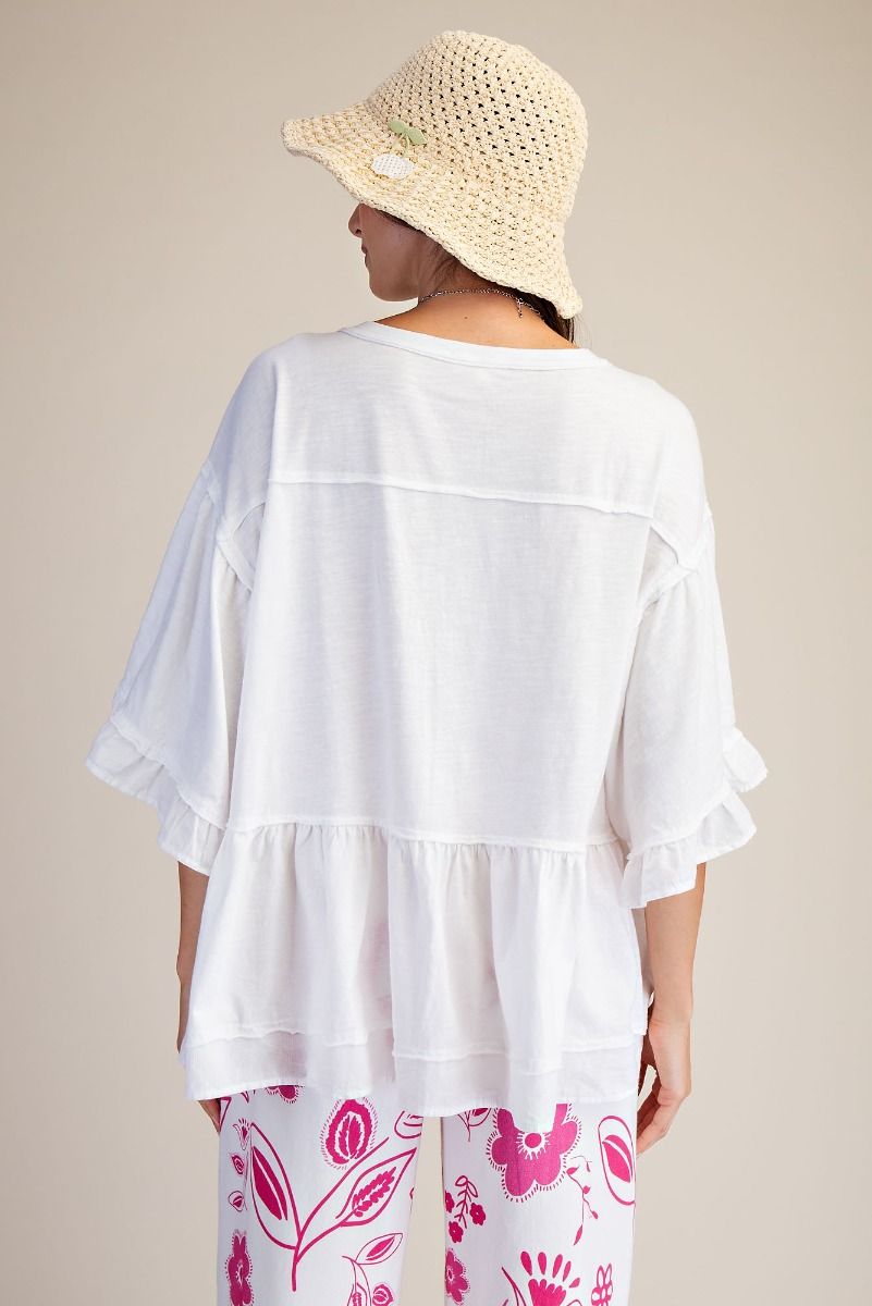 Plus White Eyelet Lace Slub Top