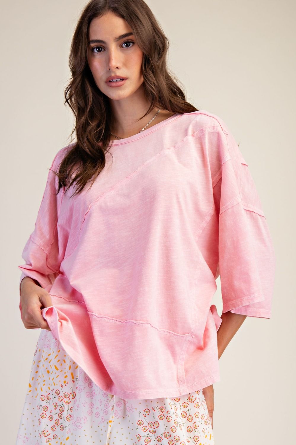 Plus Pale Pink Cotton Slub Top