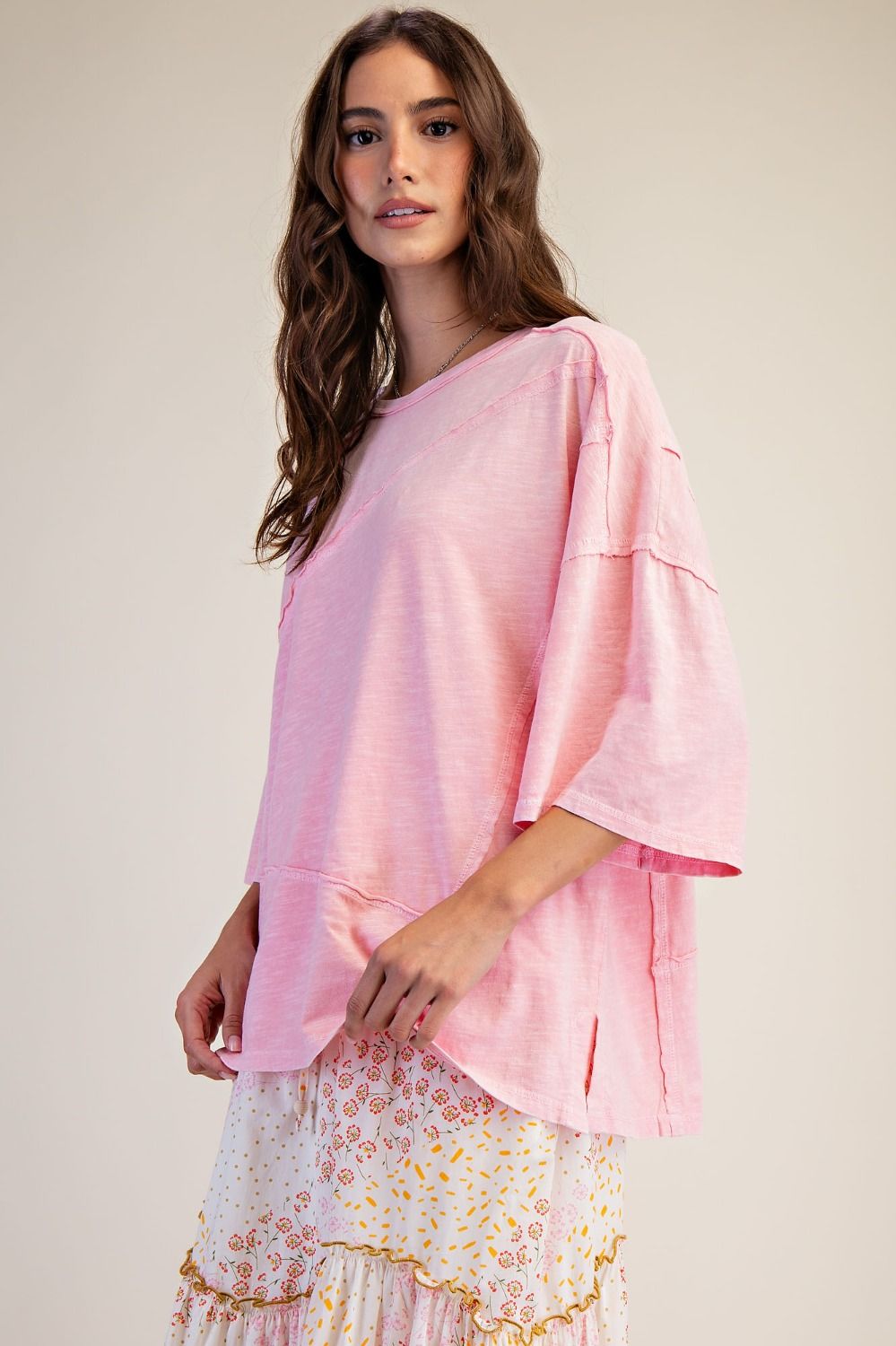 Plus Pale Pink Cotton Slub Top
