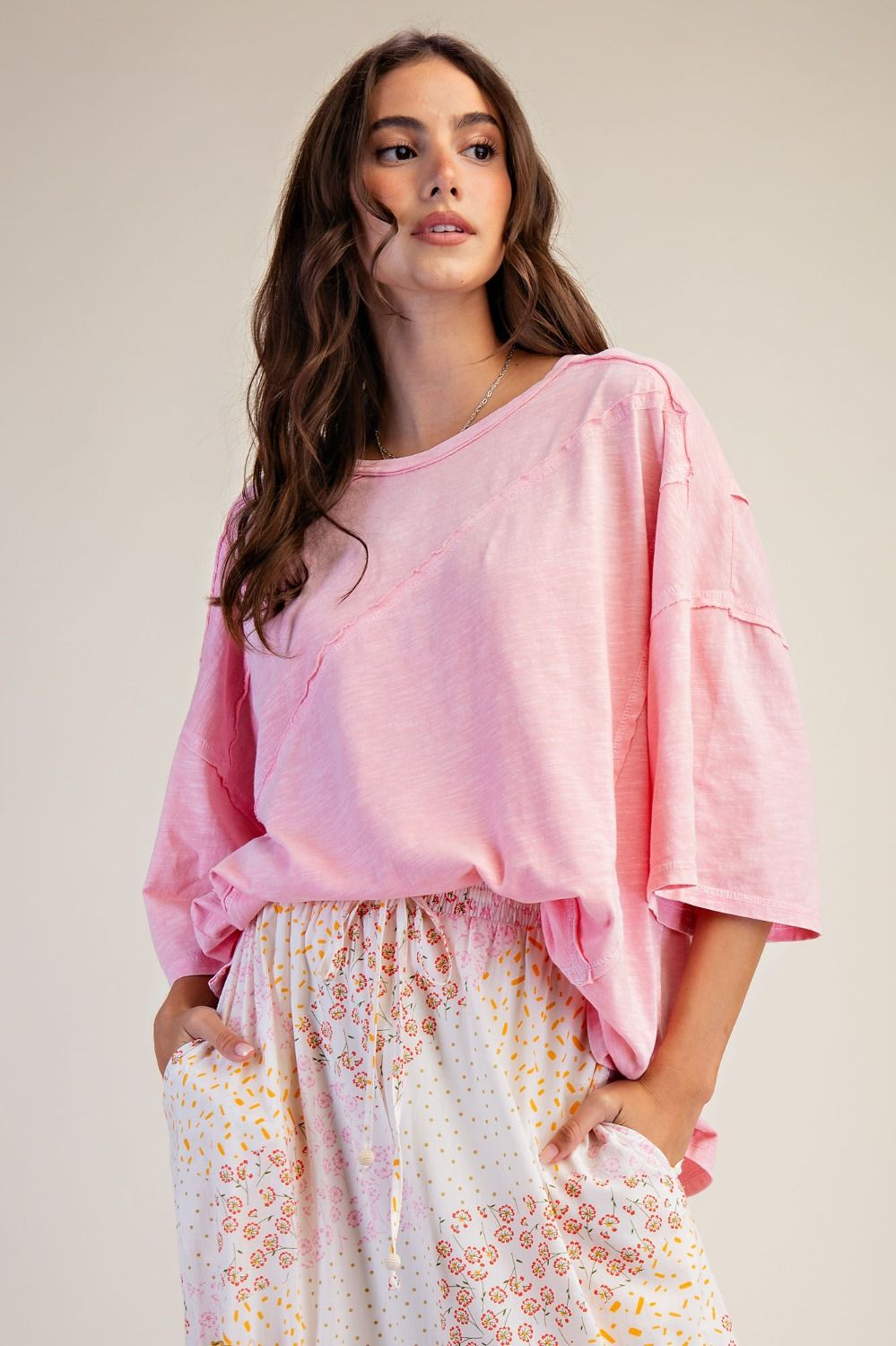 Plus Pale Pink Cotton Slub Top
