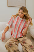 Coral & Pink Striped Knitted Sweater
