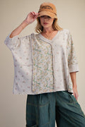 Plus Stone Grey Short Sleeve Print Top