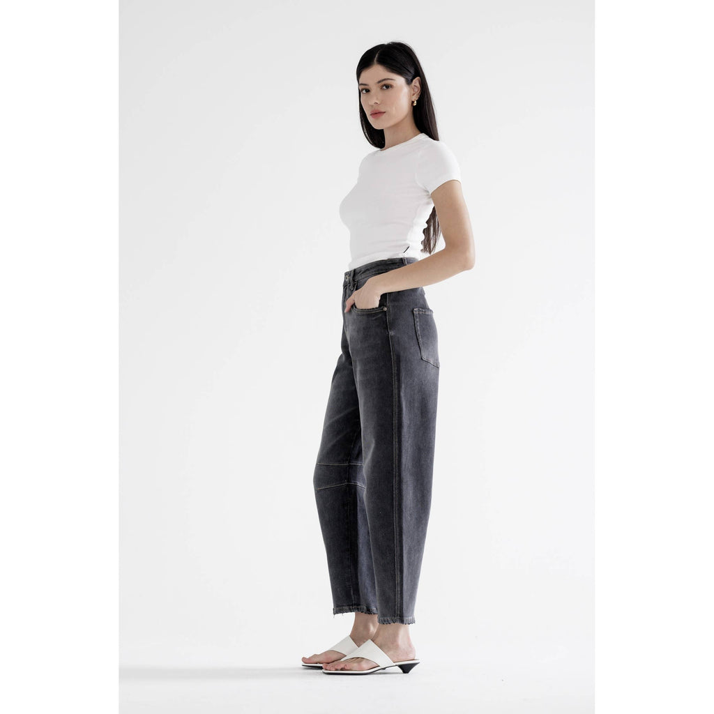 Black Eel Super High Hidden Button Barrel Jean