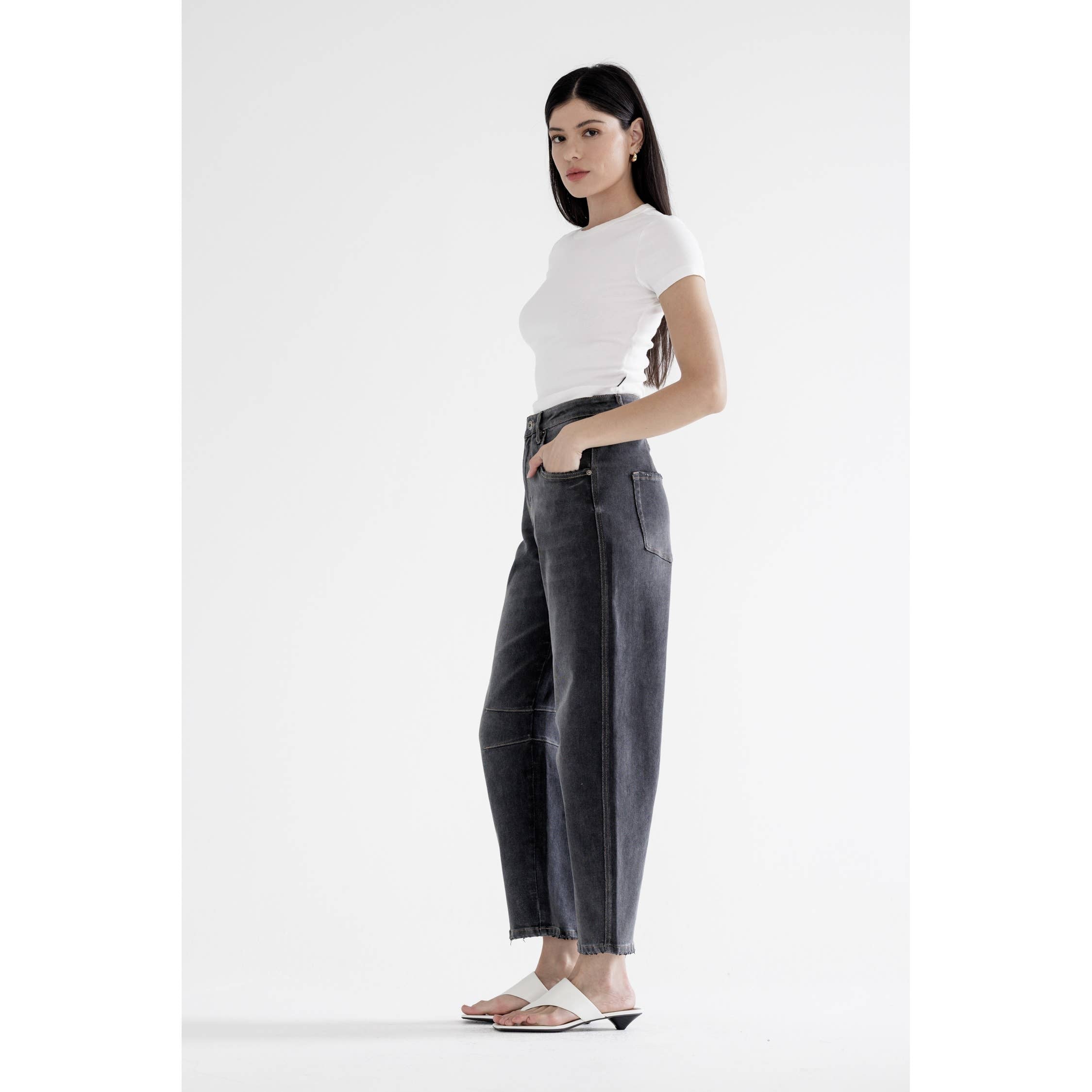 Black Eel Super High Hidden Button Barrel Jean