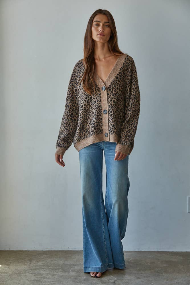 Mocha Black Animal Print Cardigan