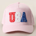 Pink USA Letter Patch Striped Trucker Hat