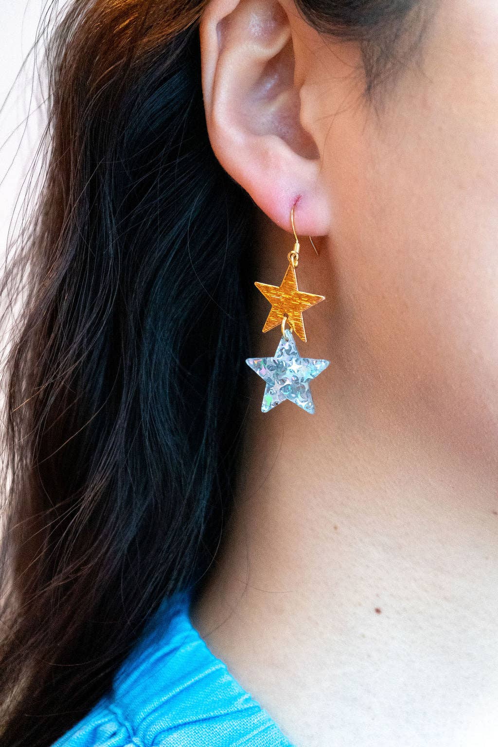 Silver Glitter Starry Earrings