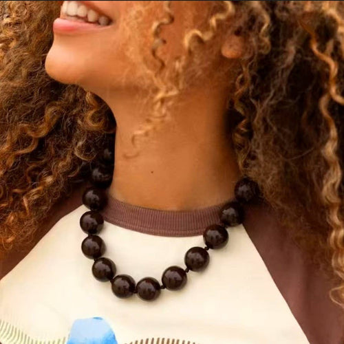 Black Boho Chunky Colorful Beaded Statement Necklace
