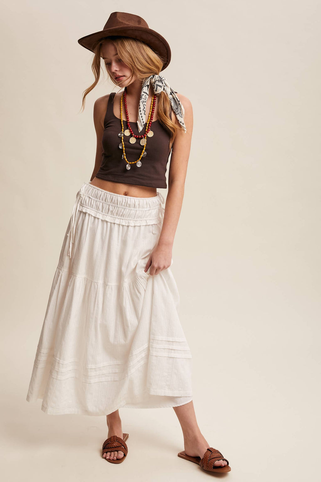 Off White Cotton Maxi Skirt