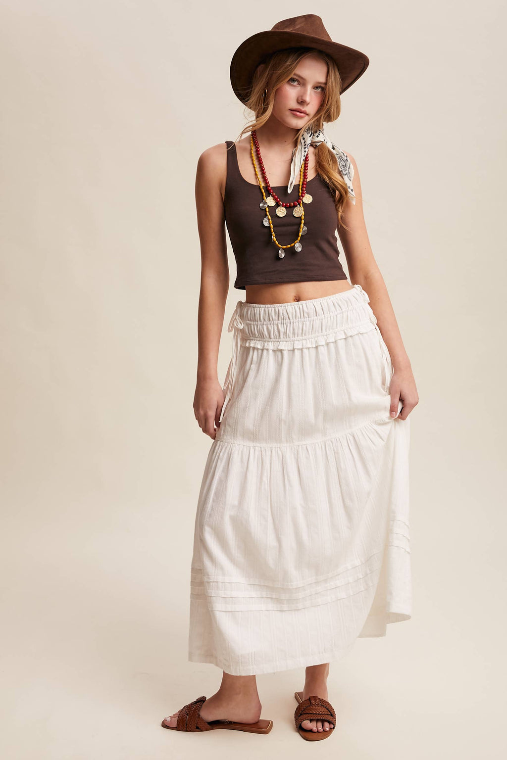 Off White Cotton Maxi Skirt