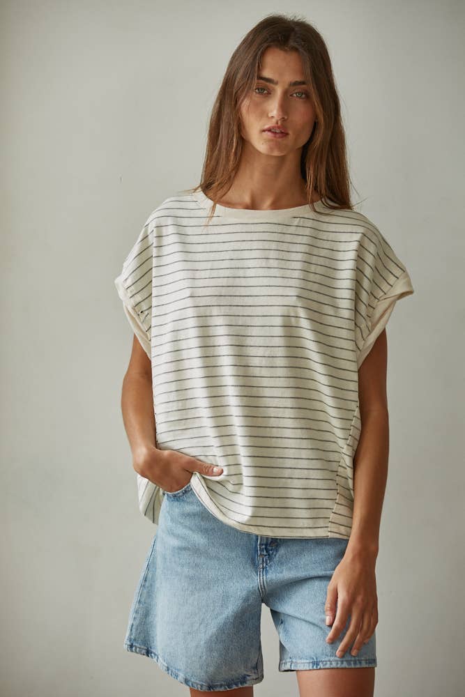 Cream & Black Striped Jersey Top
