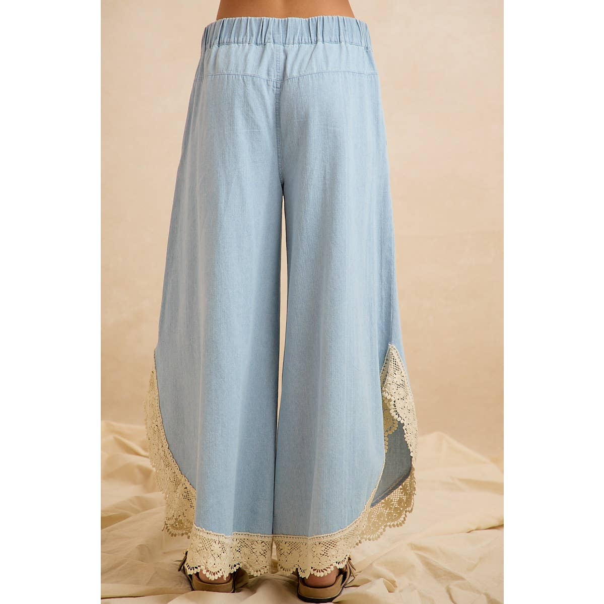 Denim Wide Leg Lace Tulip Hem Jeans