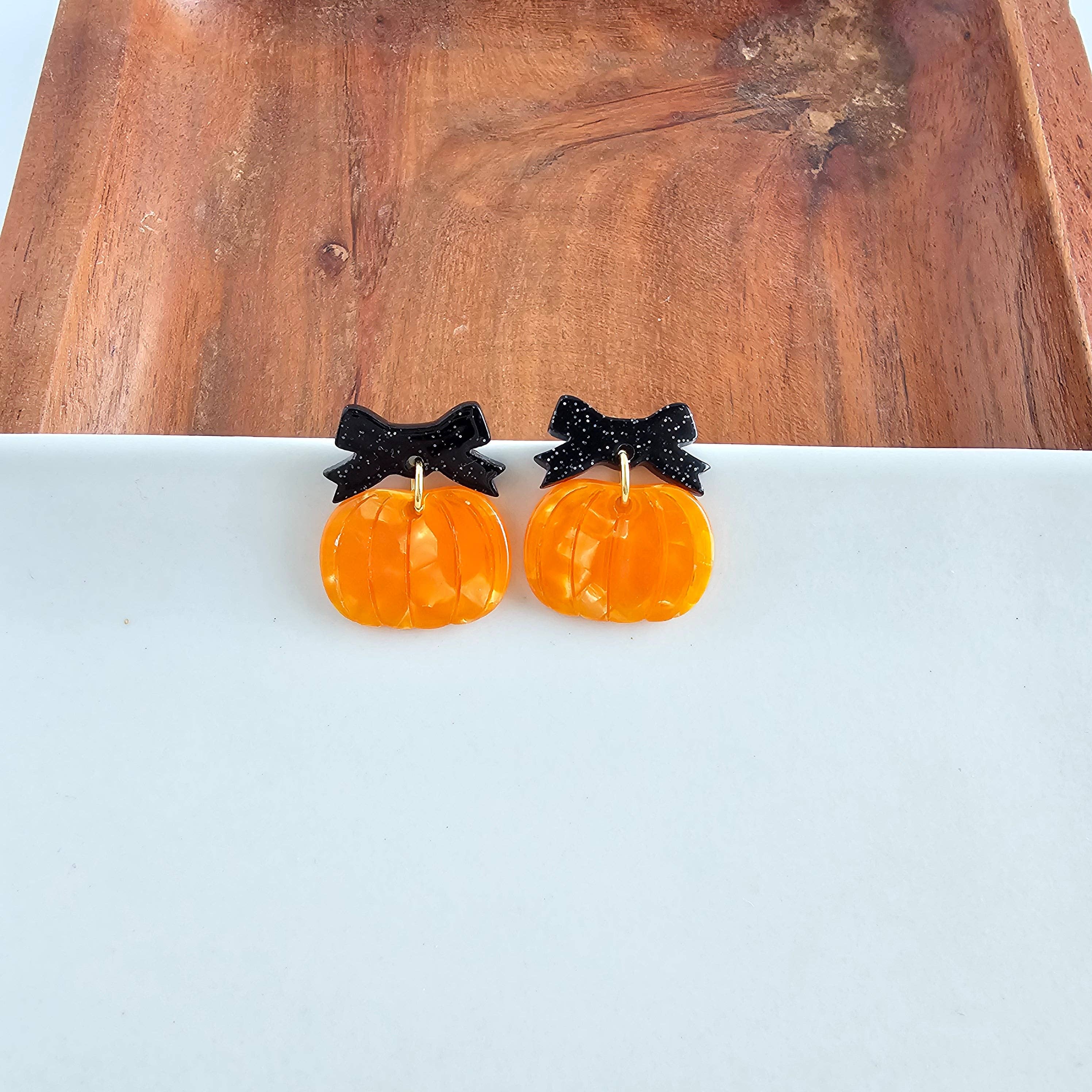 Orange Bow Pumpkin Patch Earrings
