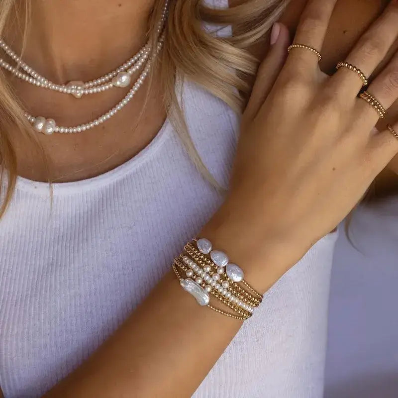 Three Small Pearls and Gold Beaded Bracelet