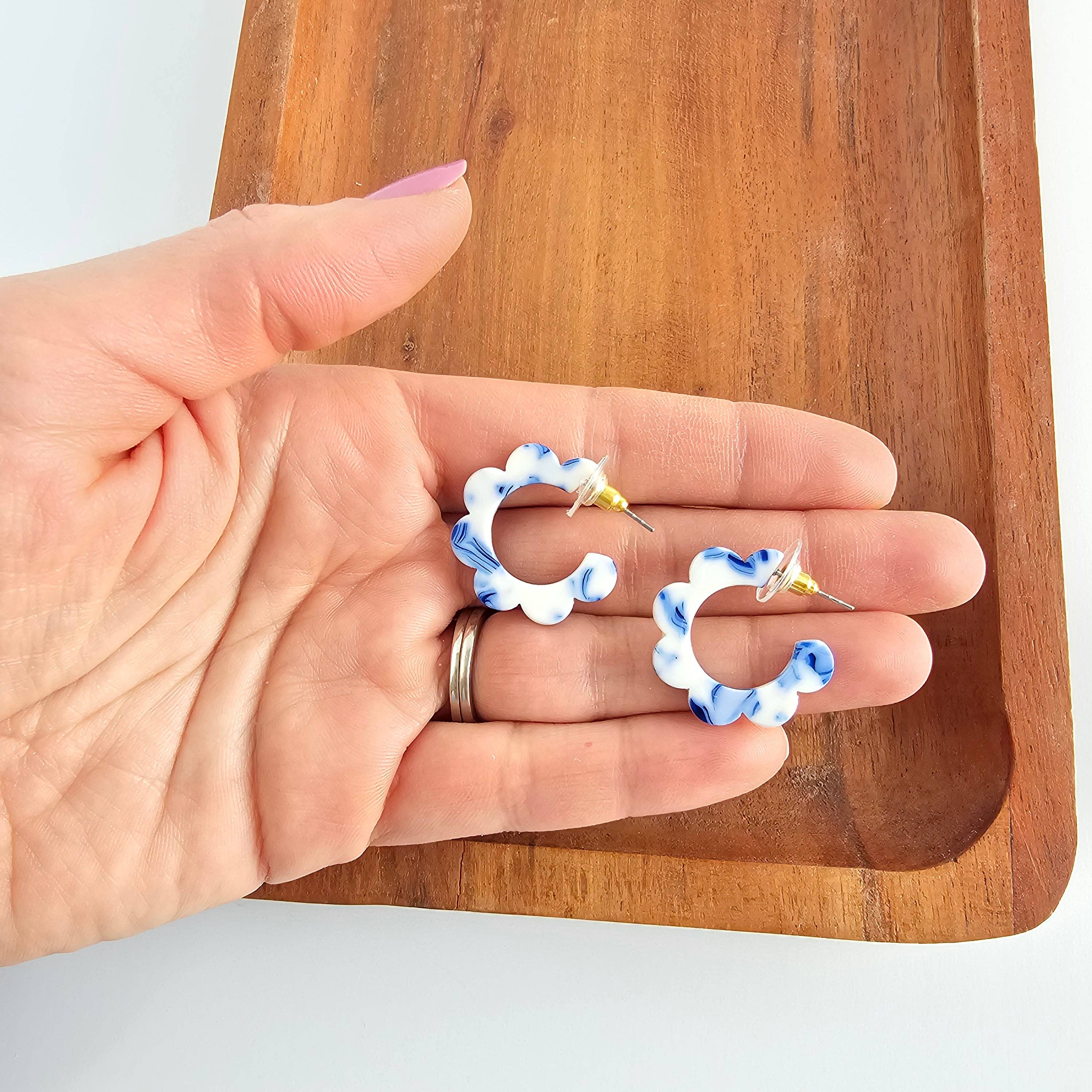 Greek Goddess Blue Flora Mini Hoops