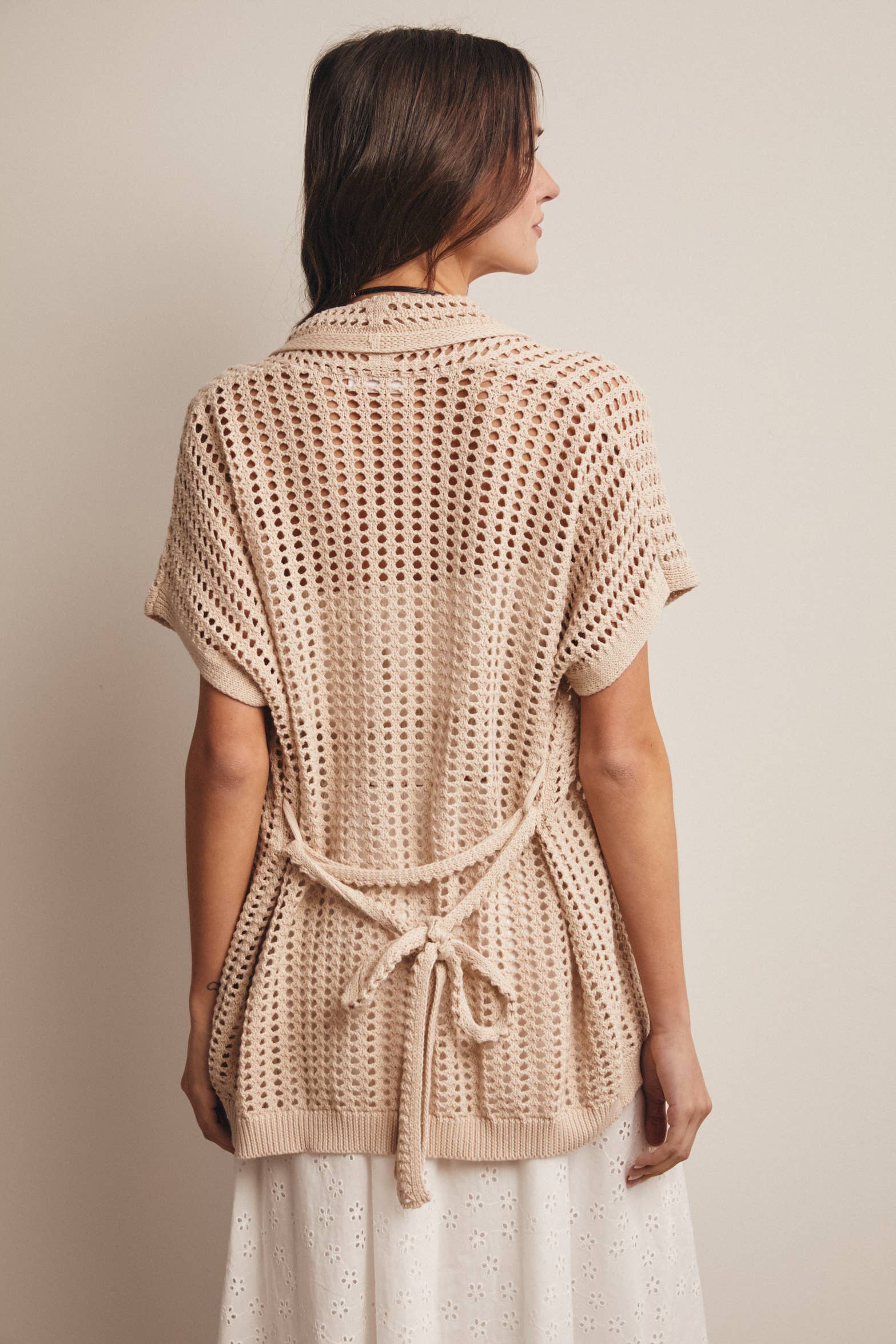 Natural Open Knit Belted Cardigan