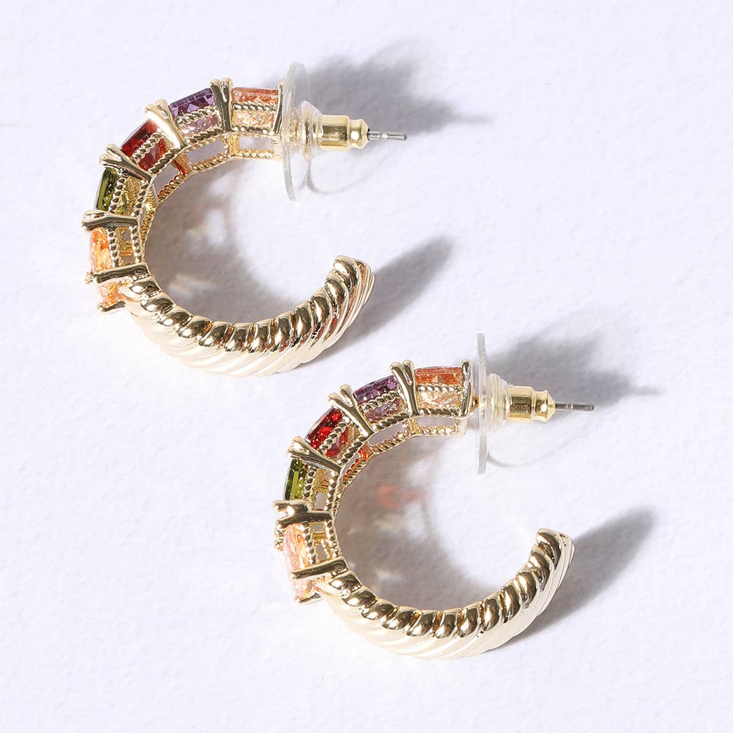 Multicolored CZ Circle Hoop Earring