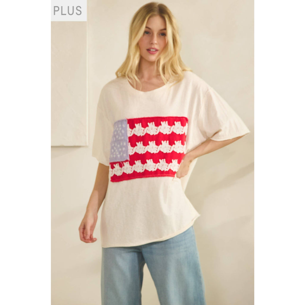 Plus Cream Lace Patched Oversized Tee