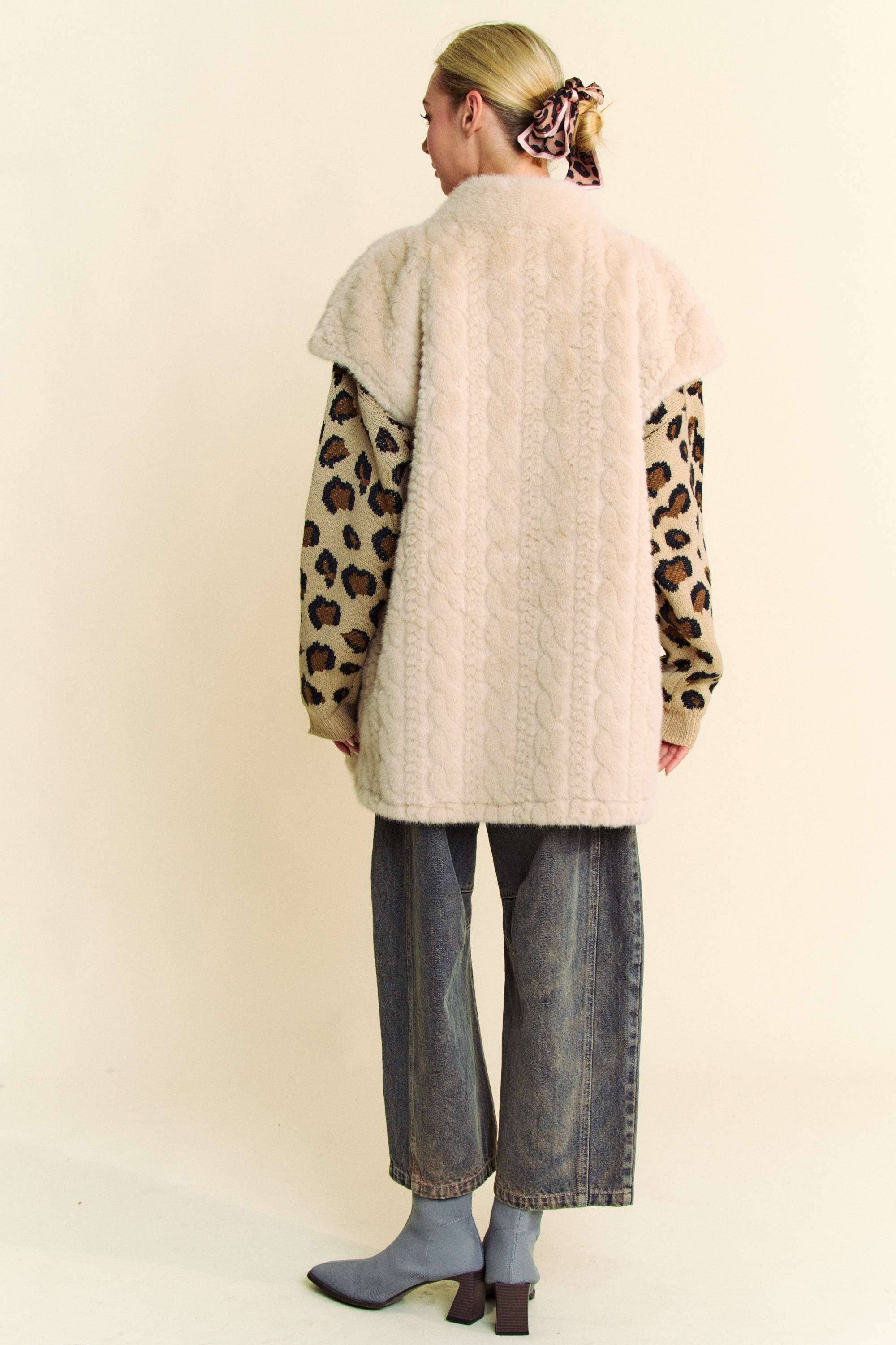 Plus Button Fuzzy Fur Vest Jacket