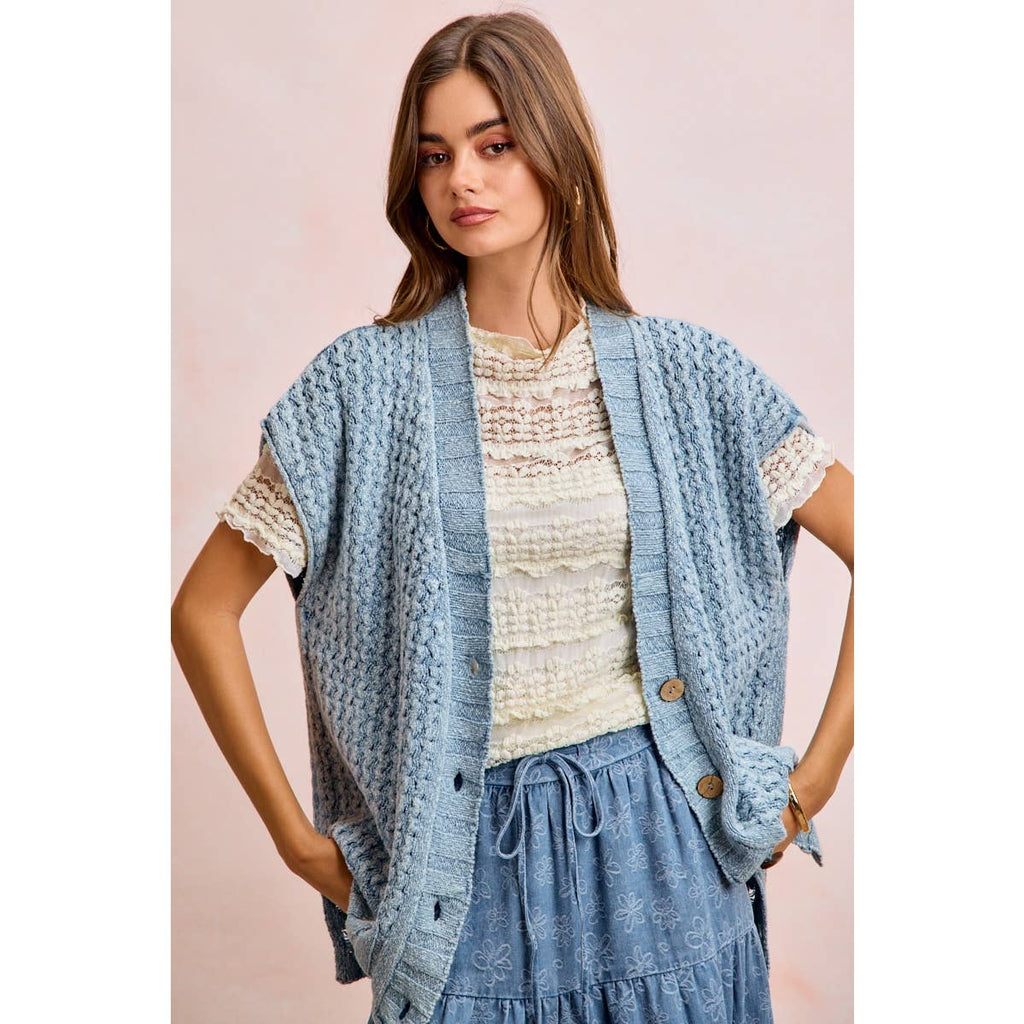 Washed Denim Knit Cardigan