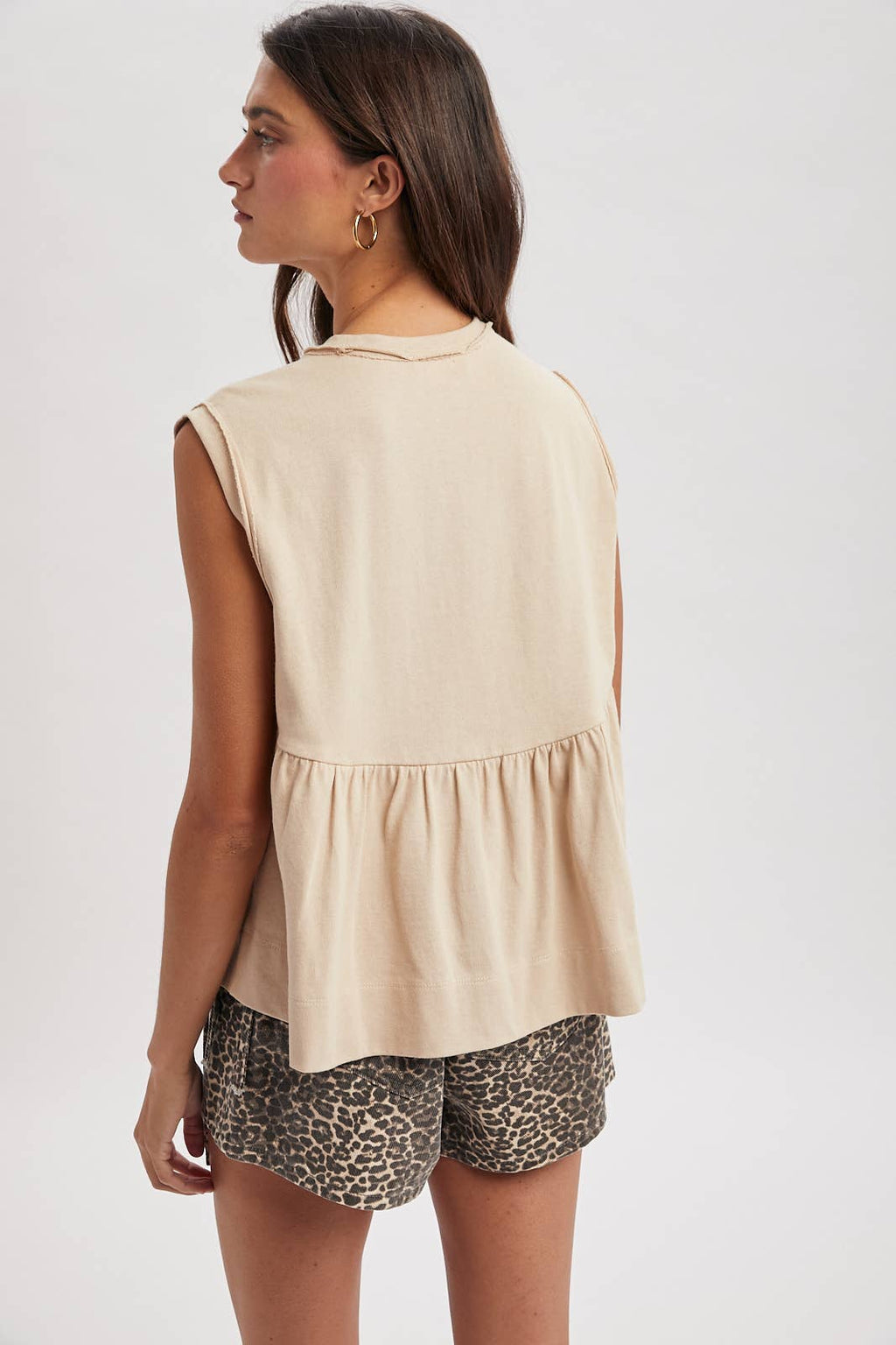 Sand Pleated Knit Tank Top