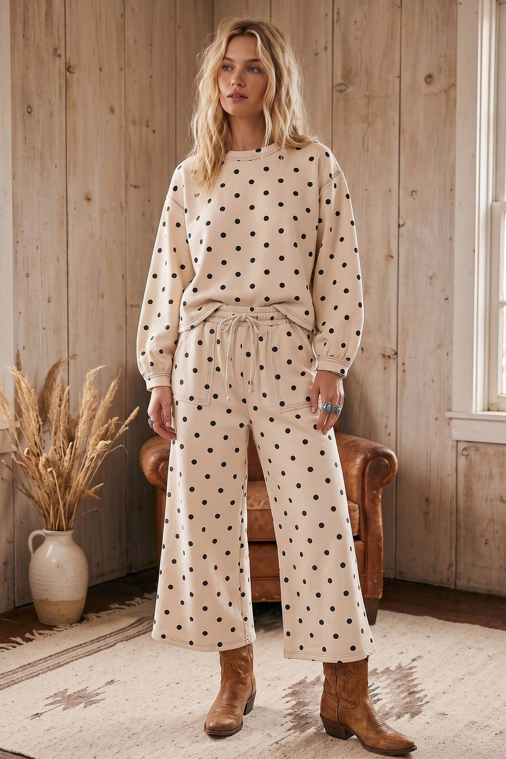 Cream & Black Polka Dot Top