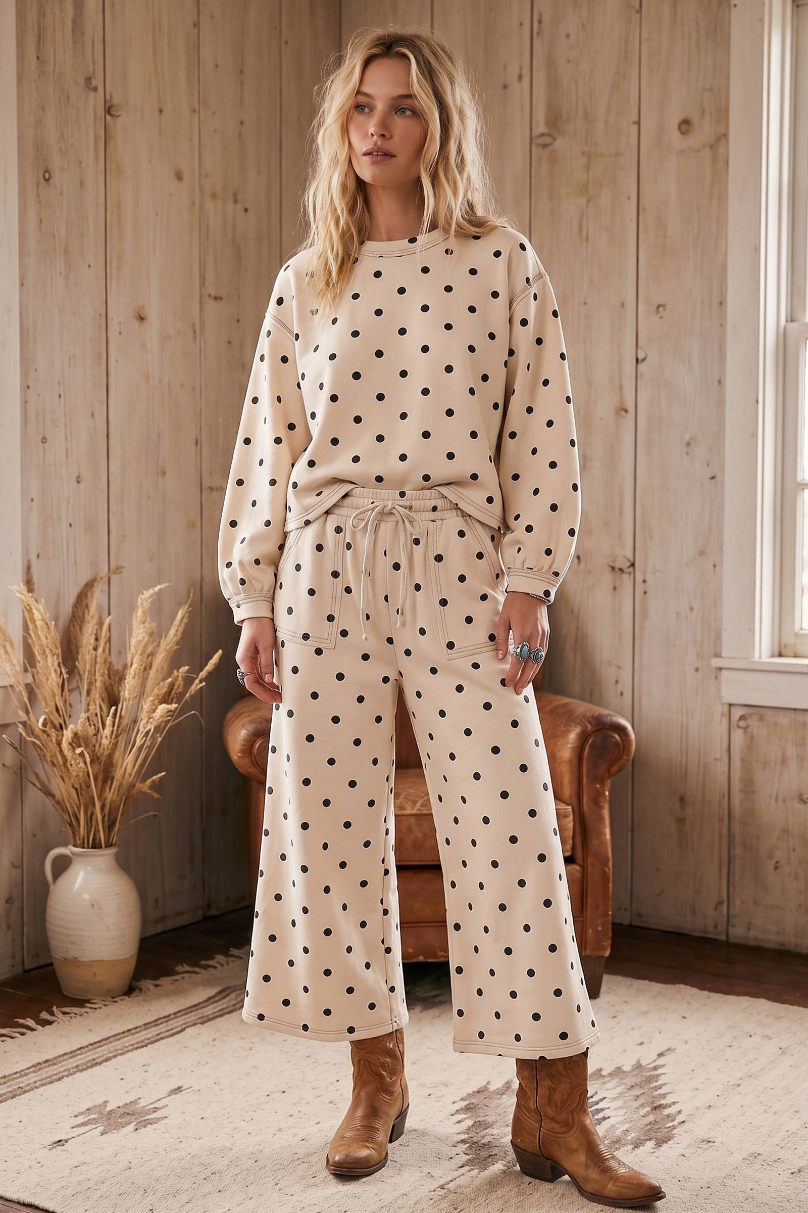 Cream & Black Polka Dot Pants
