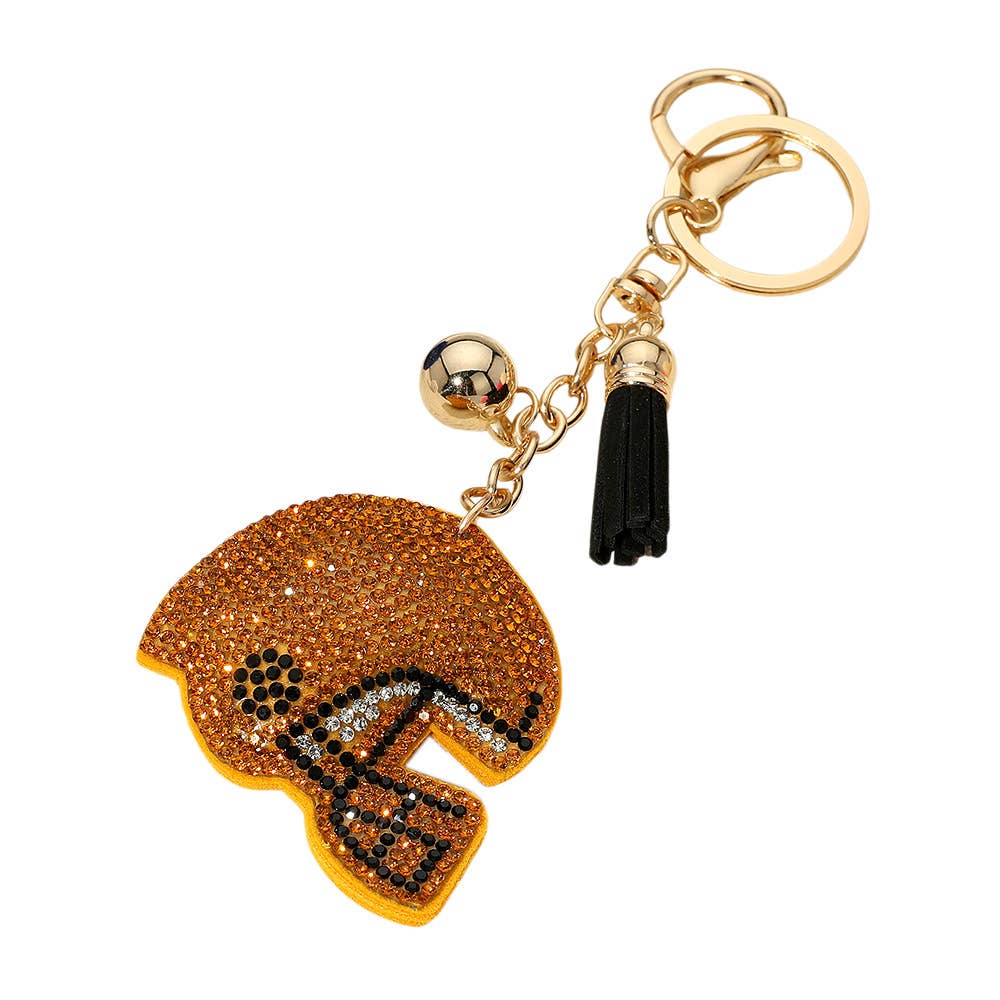 Black & Gold Bling Studded Football Helmet Keychain Bag Charm