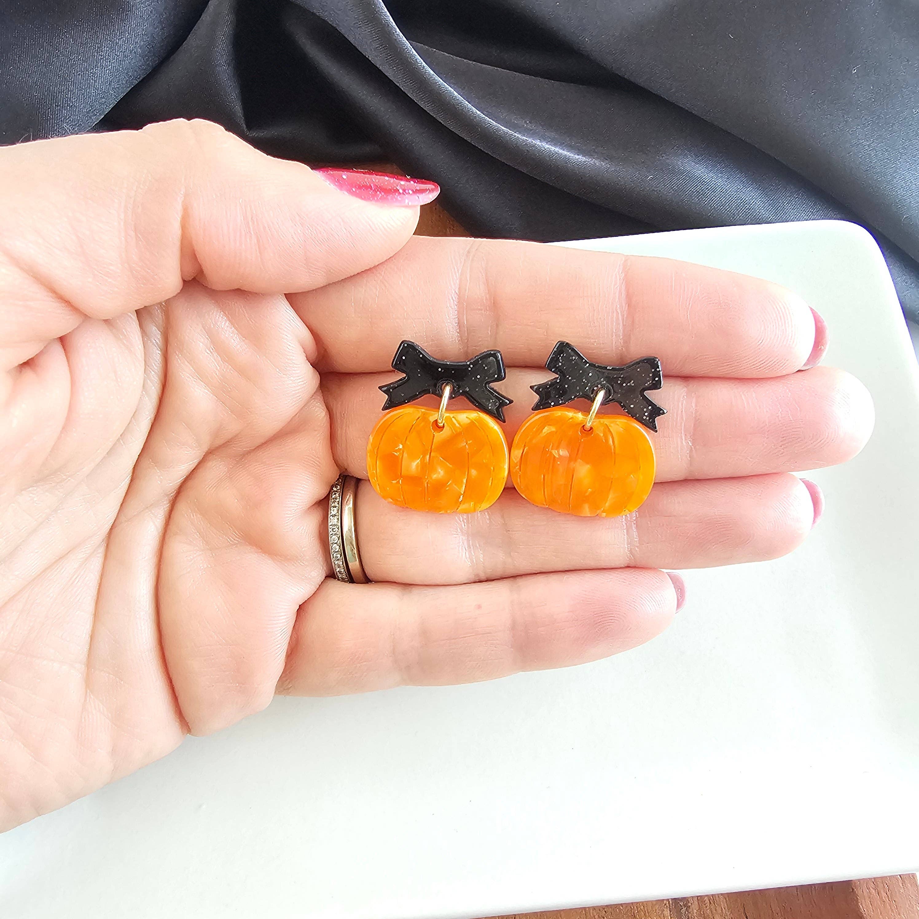 Orange Bow Pumpkin Patch Earrings