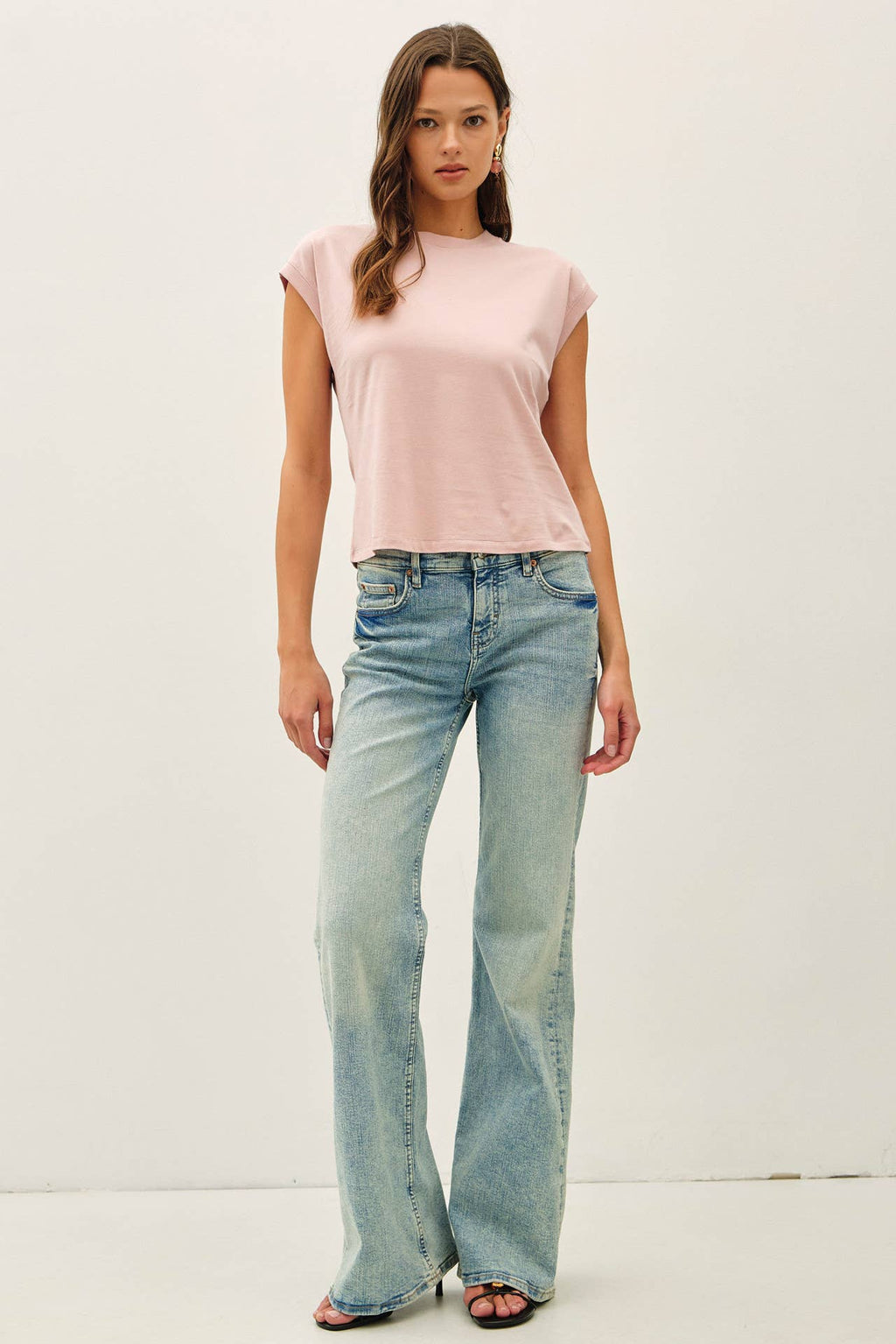 Dusty Pink Cap Sleeve Crew Neck