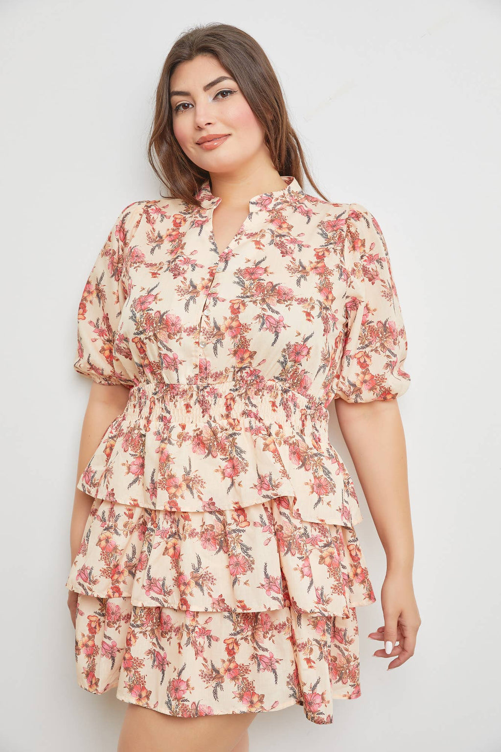 Plus Floral Tiered Mini Dress