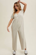 Stone Short Sleeve Button Up Jumpsuit
