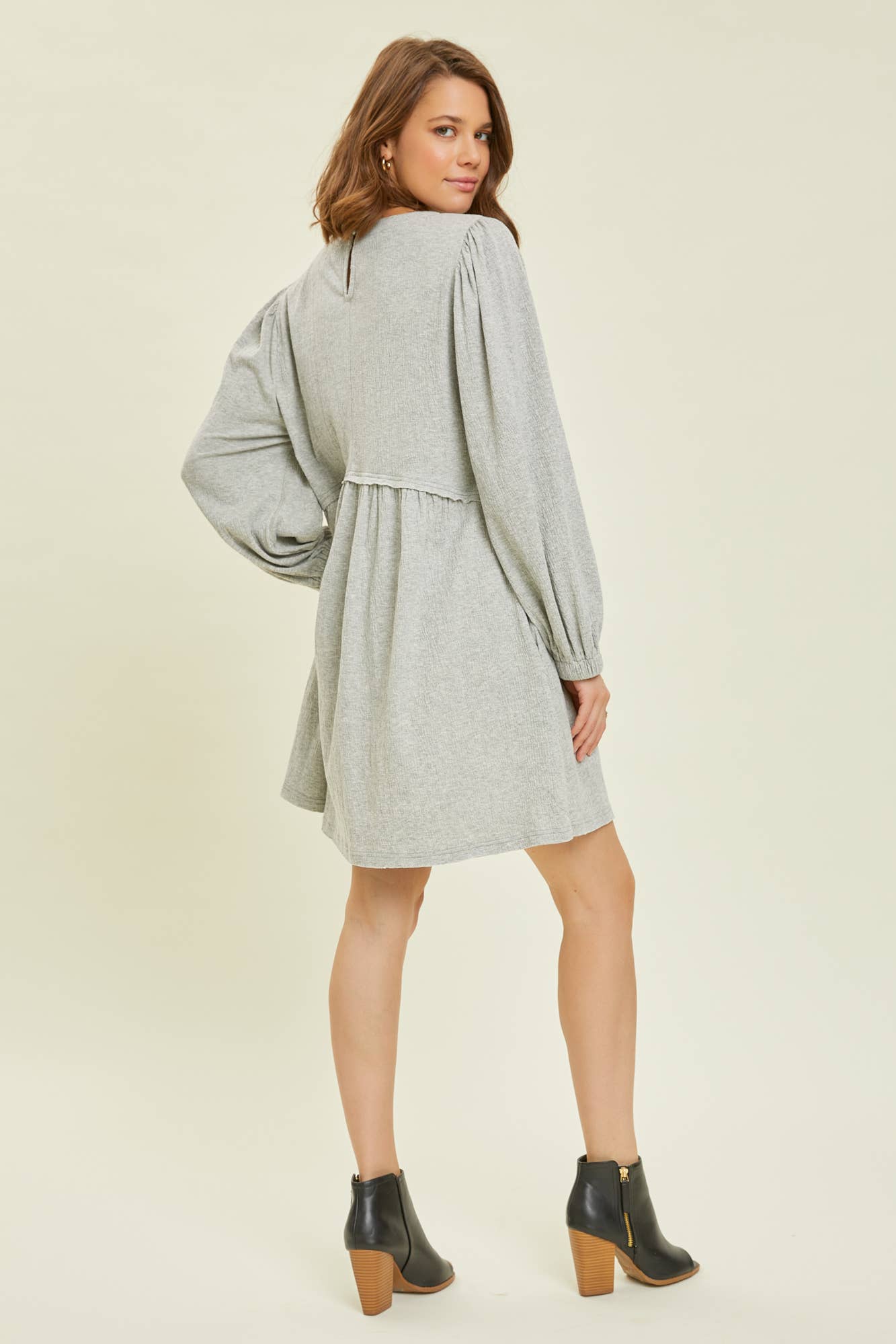 grey babydoll dress Plus Size Grey Daily Denim Puff Sleeve Babydoll Dress Mini Dress