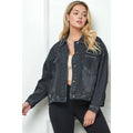 Plus Size Black Oversize Pleated Back Denim Jacket