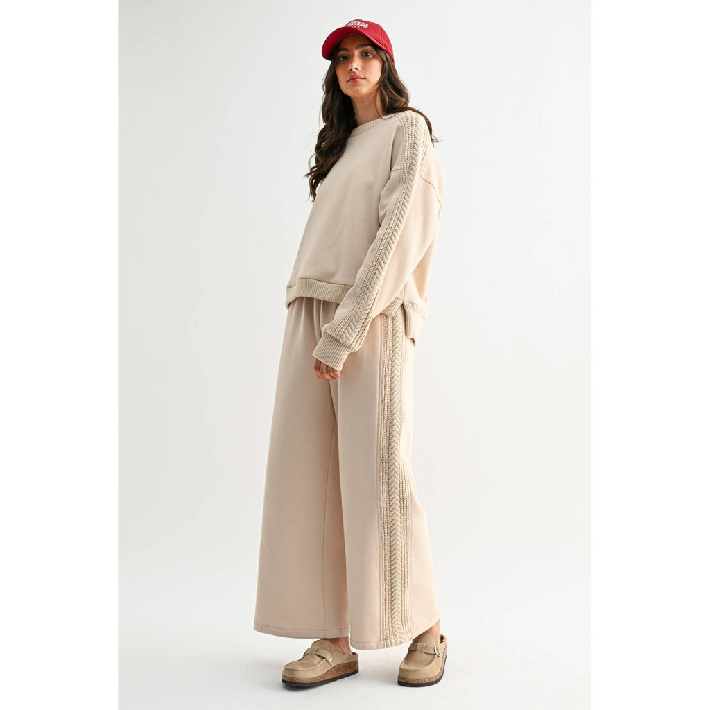 Beige Cable Knit Trim Bottoms