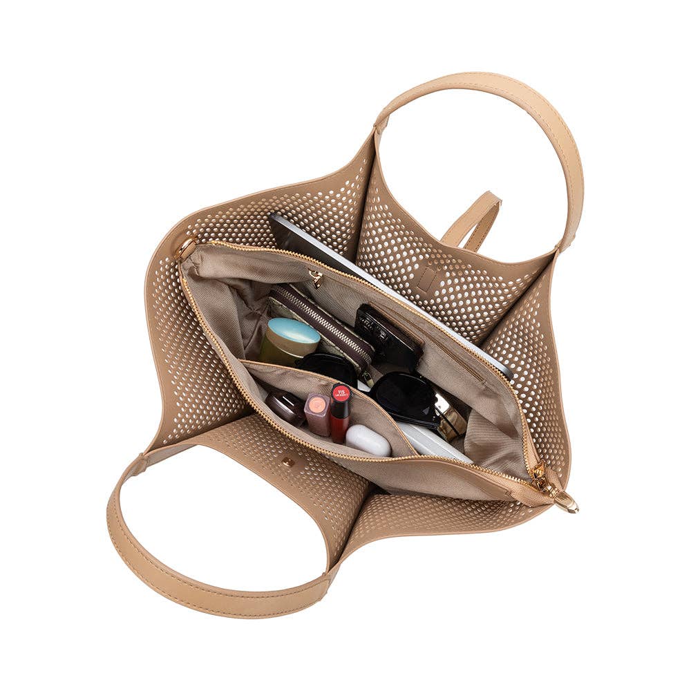 Malia Nude Laser Cut Vegan Leather Tote Bag