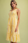 Yellow Embroidered Tiered Dress