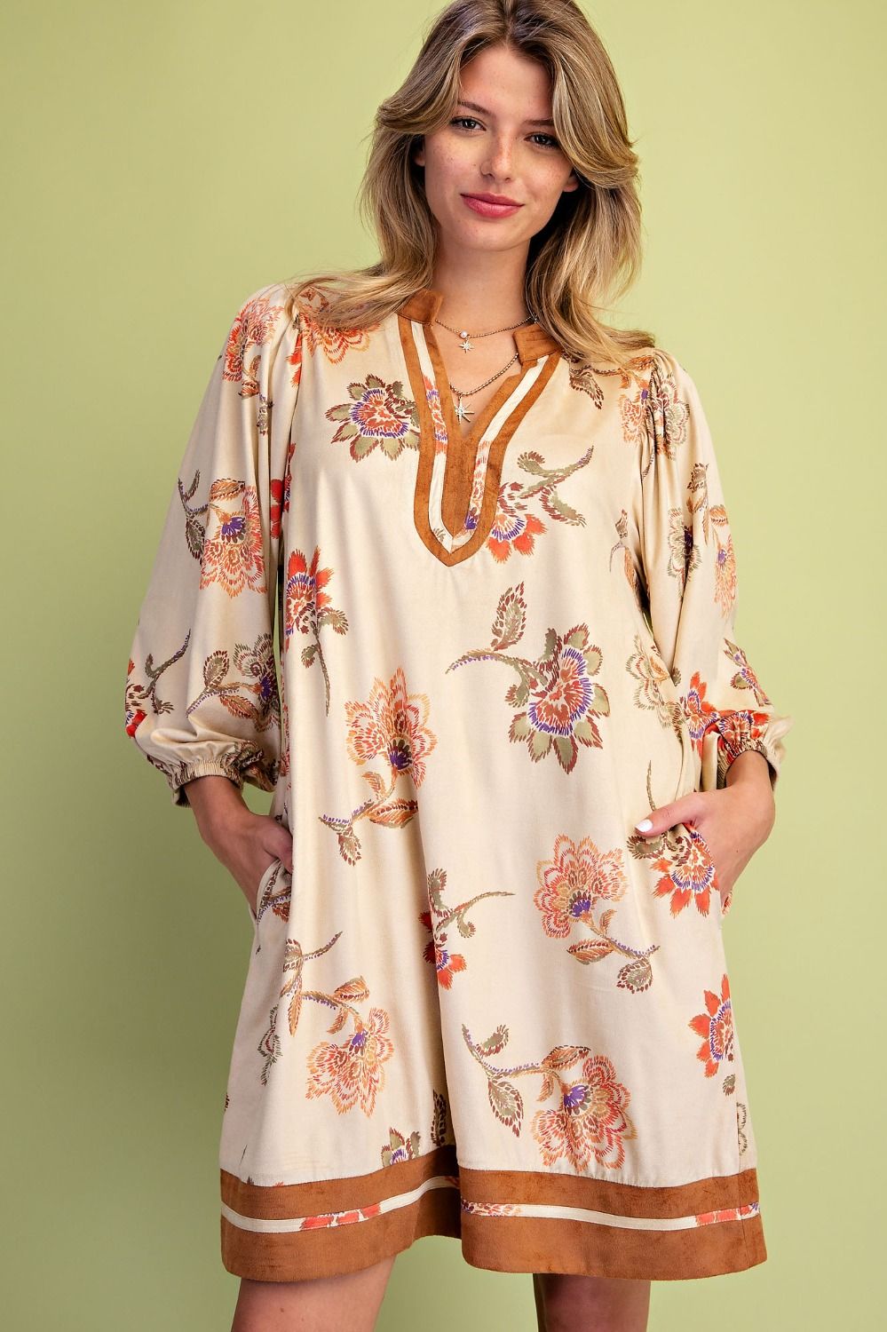 Khaki Floral Suede Dress