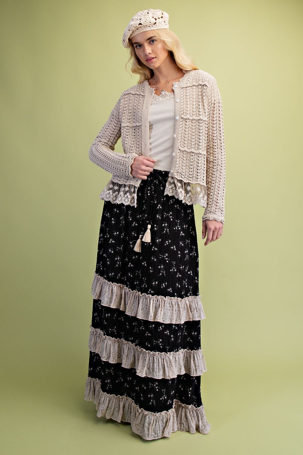 Natural Lace Bottom Knitted Cardigan